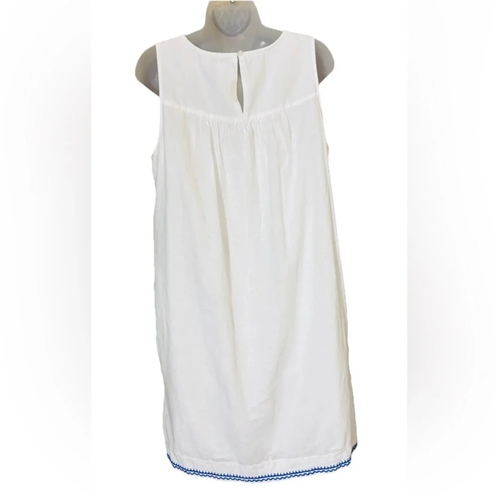 J. Crew Embroidered Dress Size M White Blue Linen Cotton Lined Beachy Boho - Picture 3 of 10